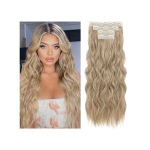 REECHO 4PCS Blonde Clip in Hair Extensions 24" Beach Wave Japanese Fiber